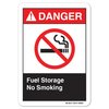 Signmission ANSI Danger Sign, Fuel Storage No Smoking, 5in X 3.5in Decal, 3.5" W, 5" L, Landscape OS-DS-D-35-L-19854